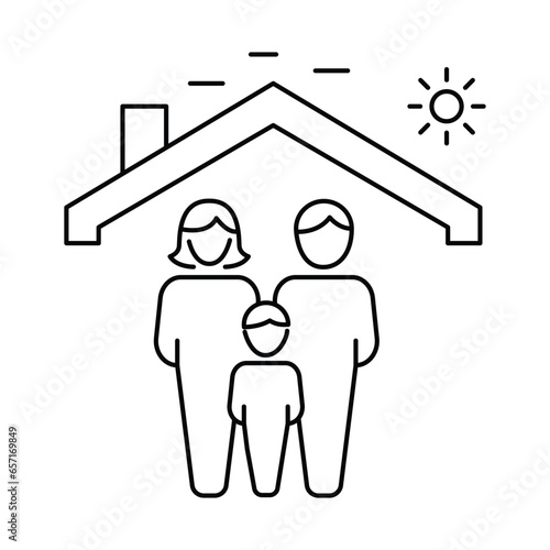 Family in Front of House Icon. Family Home, Happy Living. The family in front of the house icon celebrates the joys of family life and the warmth of a welcoming home Icon