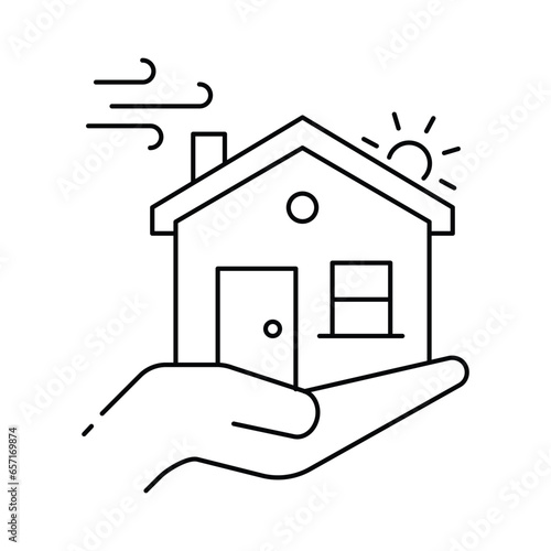 The hand holding a house icon symbolizes homeownership aspirations and the pursuit of a dream in real estate Icon