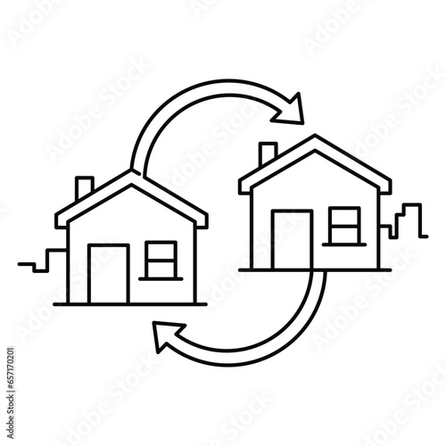 The refinancing icon with an arrow and a house symbolizes mortgage refinancing and a financial transition in real estate Icon