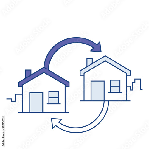 The refinancing icon with an arrow and a house symbolizes mortgage refinancing and a financial transition in real estate Icon