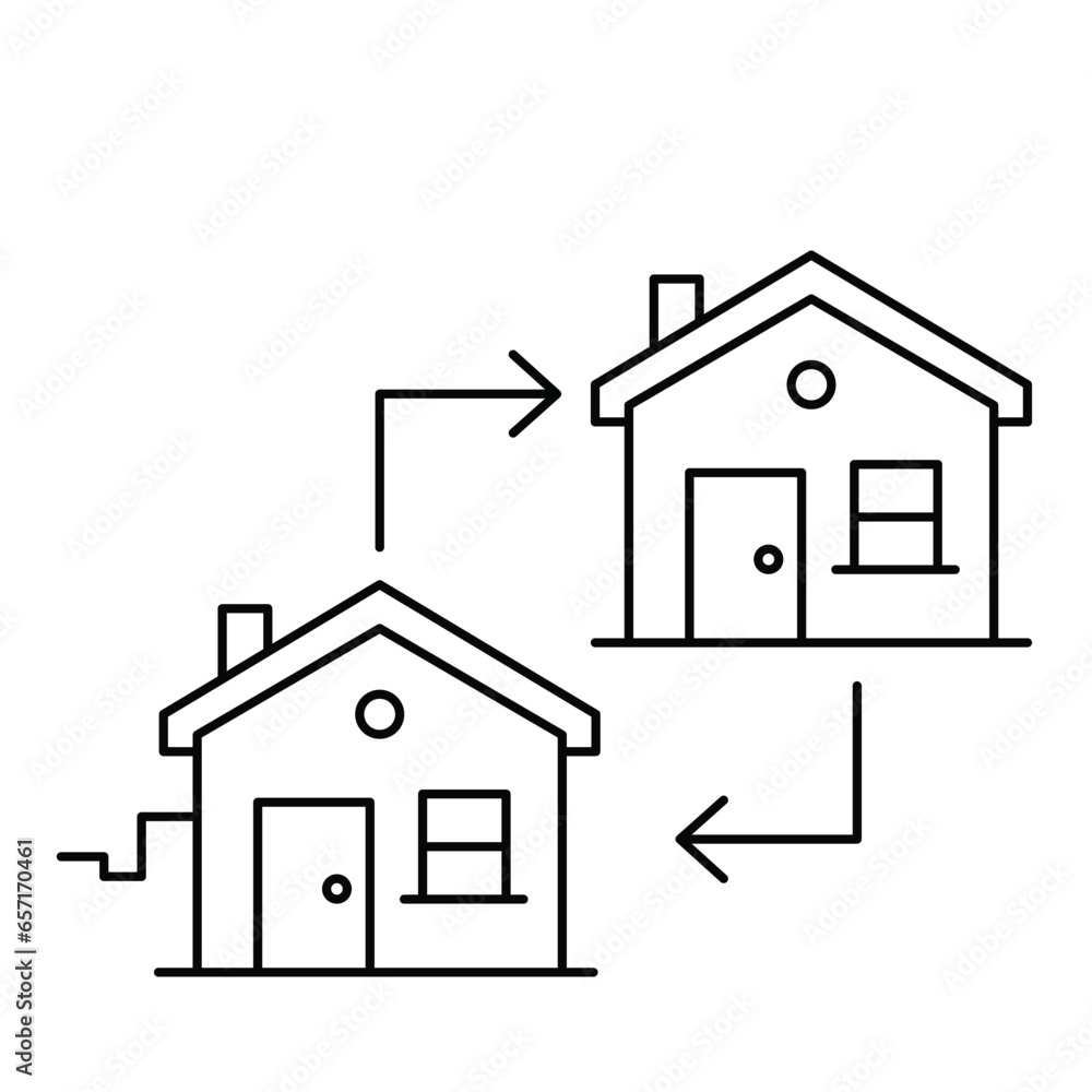 The icon with two houses and two arrows represents property exchange and the transition in real estate ownership Icon The icon with two houses and two arrows represents property exchange and the transition in real estate ownership Icon
