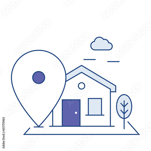 The route icon with a map pin and a house signifies efficient navigation to locate a specific property and its precise location Icon