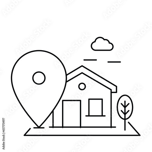 The route icon with a map pin and a house signifies efficient navigation to locate a specific property and its precise location Icon