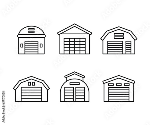 warehouse storage logistics icon vector design simple line outline minimal modern style collections set templates