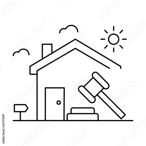 Property Auction, Bidding Event. The auction icon with a hammer and a house signifies property auctions and exciting bidding events in real estate Icon