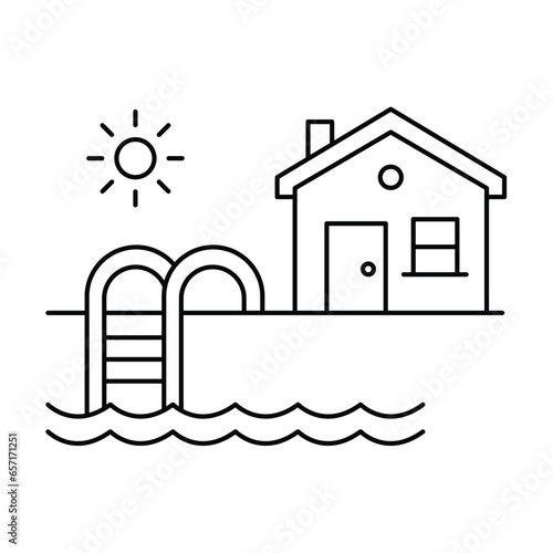 Swimming Pool, Aquatic Leisure. The pool icon represents a swimming pool and the leisure and enjoyment of aquatic activities Icon