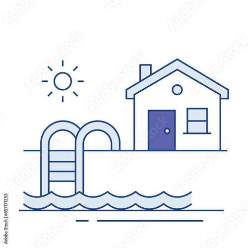 Swimming Pool, Aquatic Leisure. The pool icon represents a swimming pool and the leisure and enjoyment of aquatic activities Icon