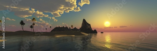 Panorama of sea sunset  ocean sunrise  seascape  3d rendering 