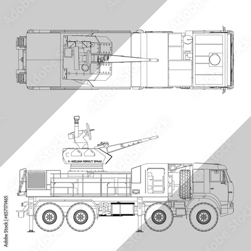 Aselsan Korkut SPAAG Military Vehicle Vector Illustration Set