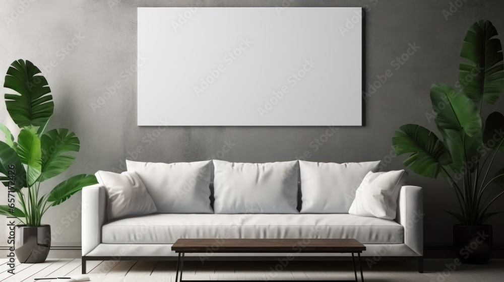 Fototapeta premium Mockup empty Frame in a Contemporary Dark Home Interior