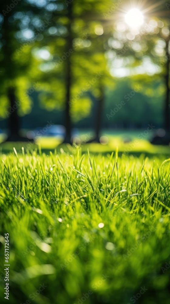 Soft focus grass in field with trees in background
