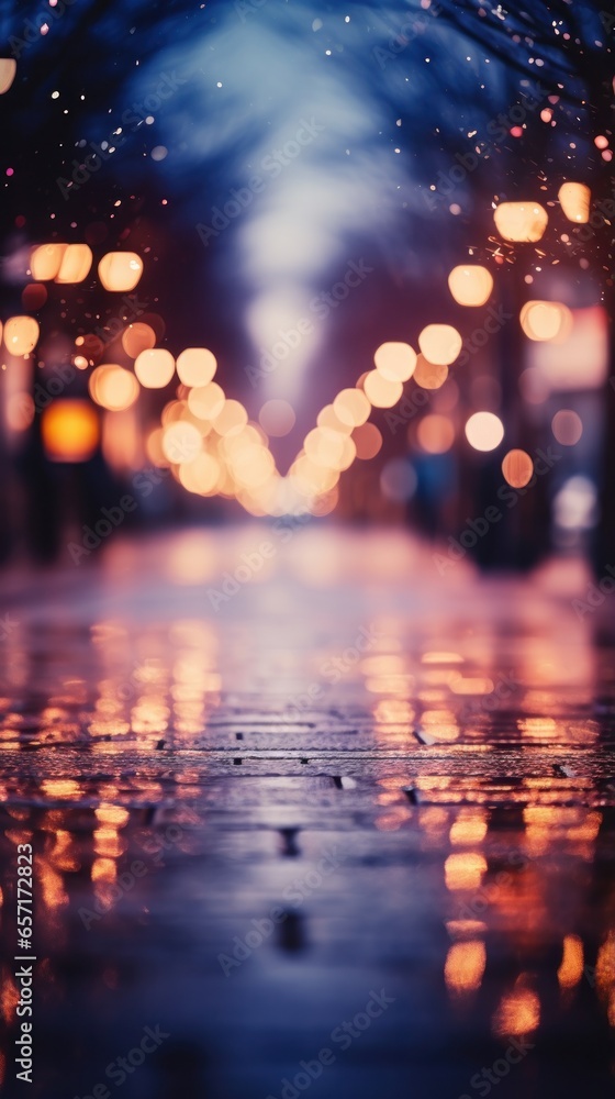Bokeh lights with blurred city street at night