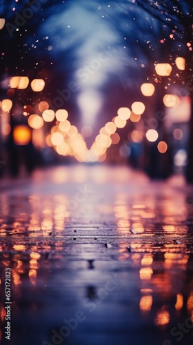Bokeh lights with blurred city street at night