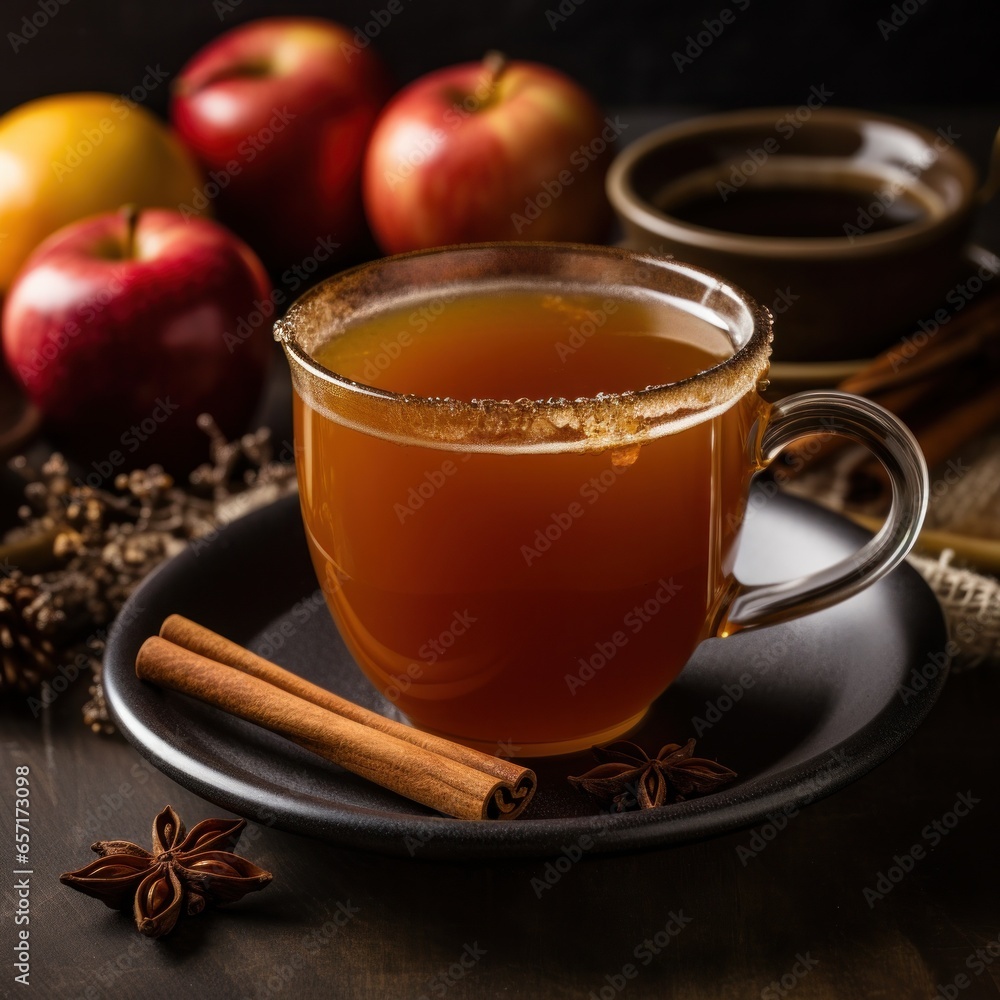 Spiced apple cider served warm in a cozy mug Spiced apple cider served warm in a cozy mug
