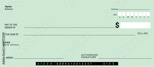 Blank bank cheque. Personal desk check template	