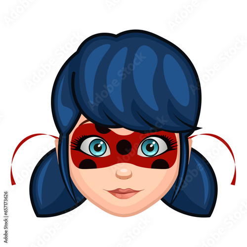 A girl with a red mask and dark blue hair Large size of emoji face photo