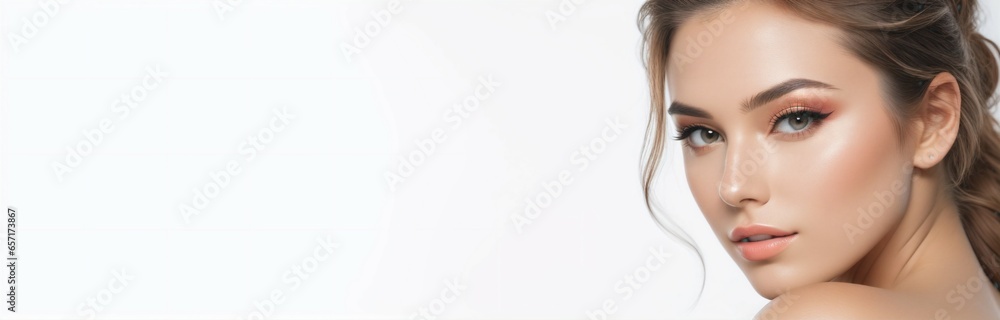 Fototapeta premium Beauty treatments, spa salon, portrait of woman with make-up, applying cream to the face