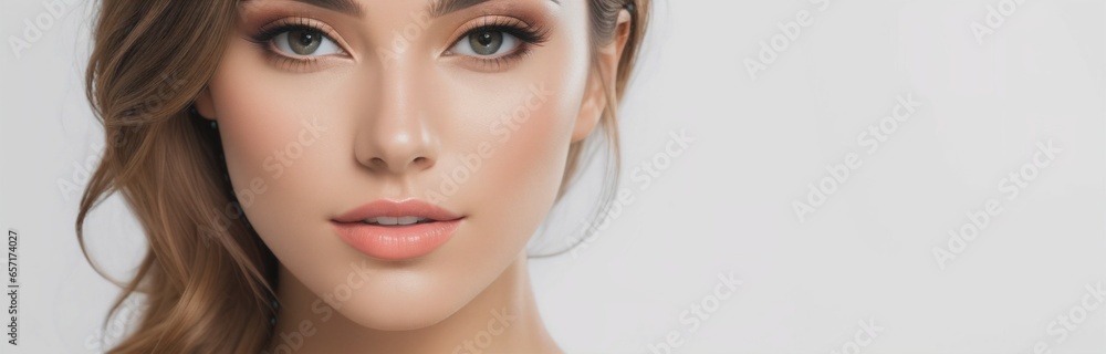 Beauty treatments, spa salon, portrait of woman with make-up, applying cream to the face