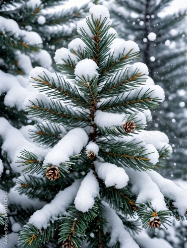 Photo Of Christmas Snow-Covered Pine Tree