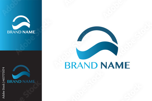 Logo rond et vague bleu. Logo sur fond blanc, couleur et noir. Vecteur, illustration pour logotype. Société, entreprise, marque. 