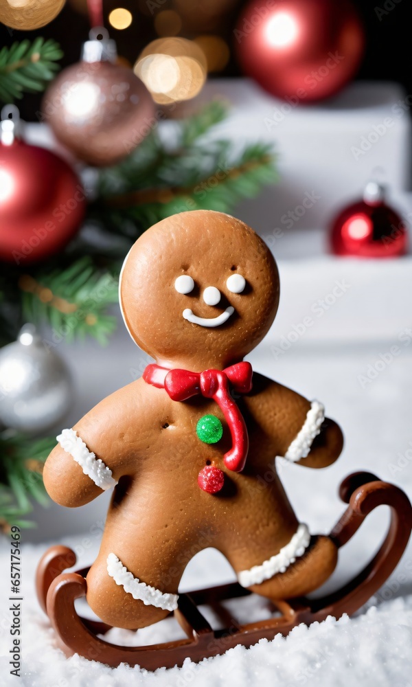 Photo Of Christmas Gingerbread Man Sitting On A Sleigh
