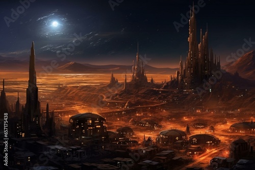night desert city. Generative AI © Cali