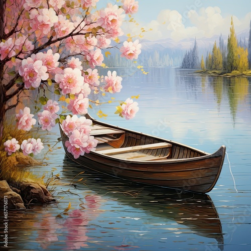 beautiful spring flowers, the the background gondola photo