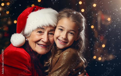 Christmas portrait of senior smiling woman with granddaughter