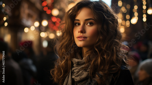 Nighttime Portrait of a Young Woman in the Illuminated City