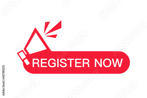 Register Now banner, speech bubble label register now. Vector illustration