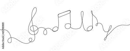 One line treble clef and sheet music in continuous style, music notes
