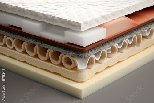 Cross section of hybrid foam latex bonnell spring mattress. Generative AI photo