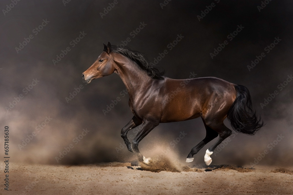 Bay horse free run in desert Bay horse free run in desert