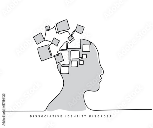 human head silhouette with background. line art vector art of dissociative identity disorder. Multiple personalities concept. Bipolar disorder. Psychology concept.