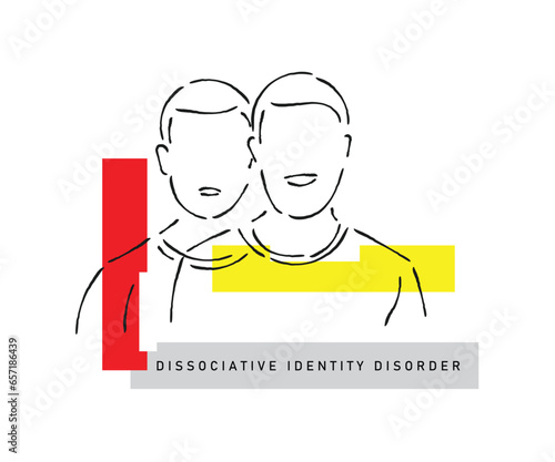 illustration of a person having dissociative disorder. line art vector art of dissociative identity disorder. Multiple personalities concept. Bipolar disorder. Psychology concept.
