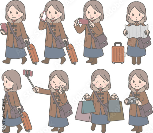 旅のポーズ集　若い女性　冬服