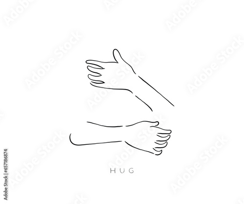 line art vector of two hands reaching out to each other. Companionship and brotherhood concept.