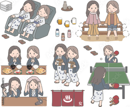 温泉　湯上がり　女子旅ポーズ集　若い女性