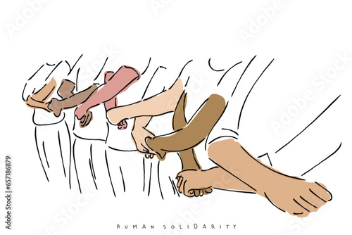 human solidarity line art. Concept of better together. Teamwork and anti racism art. Inclusive environment for all.