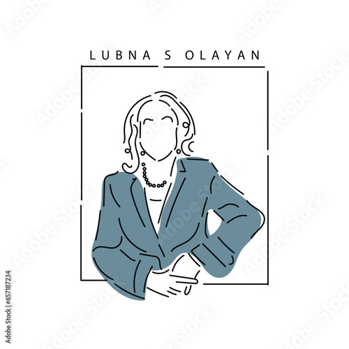 line art vector of Lubna S Olayan . Empowered Muslim women across the world. Women's day concept art.