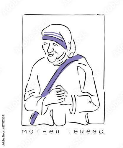 line art of Mother teresa. Empowered women. Women's day concept art