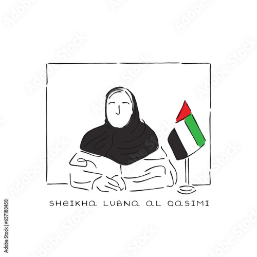 line art vector of Sheikha lubna al qasimi. Emirati Politician. Arab woman. Empowered Muslim women around the world. Women's day concept art. Women in islamic world.