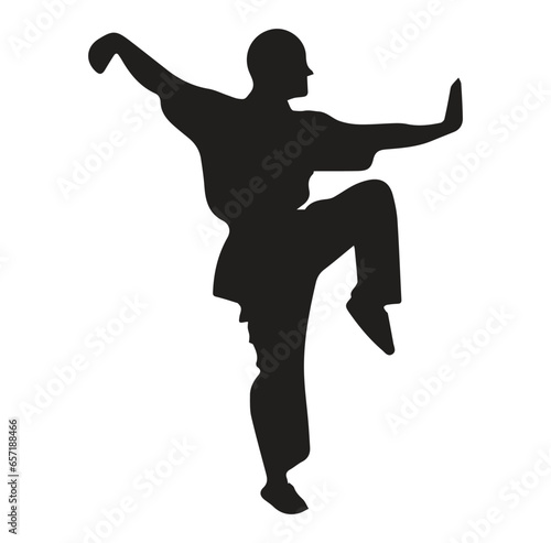 Male martial arts kung fu man standing posing silhouette vector. Shaolin master illustration.
