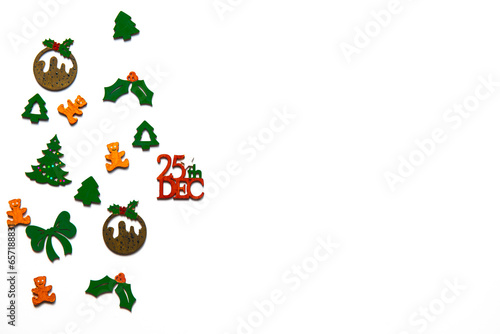 Wooden xmas cutouts isolated on a white background.