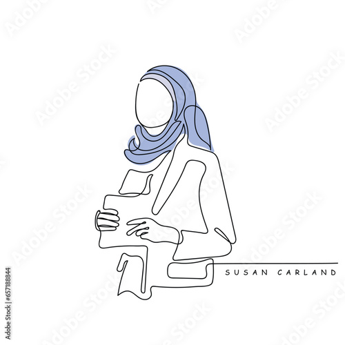  line art vector of Susan Carland. Empowered muslim woman. Women's day art. Famous women making history. photo