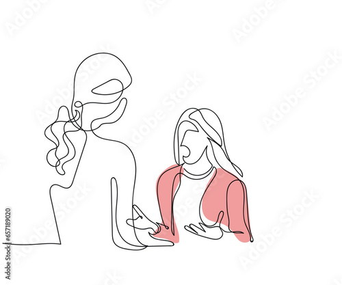 Continuous line art vector of issues between parents and teenager's relationship. Minimal drawing. Teens mental health day is observed every year on 2nd march.