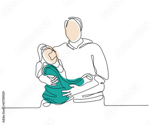 Continuous line art vector of father and daughter . Minimal drawing.
