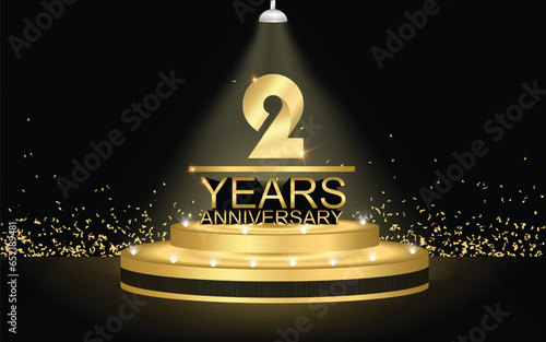 2 years anniversary Golden Jubilee Award Graphics Background. Entertainment Spot Light Hollywood Template Luxury Premium Corporate Abstract Design Template Banner Certificate. photo