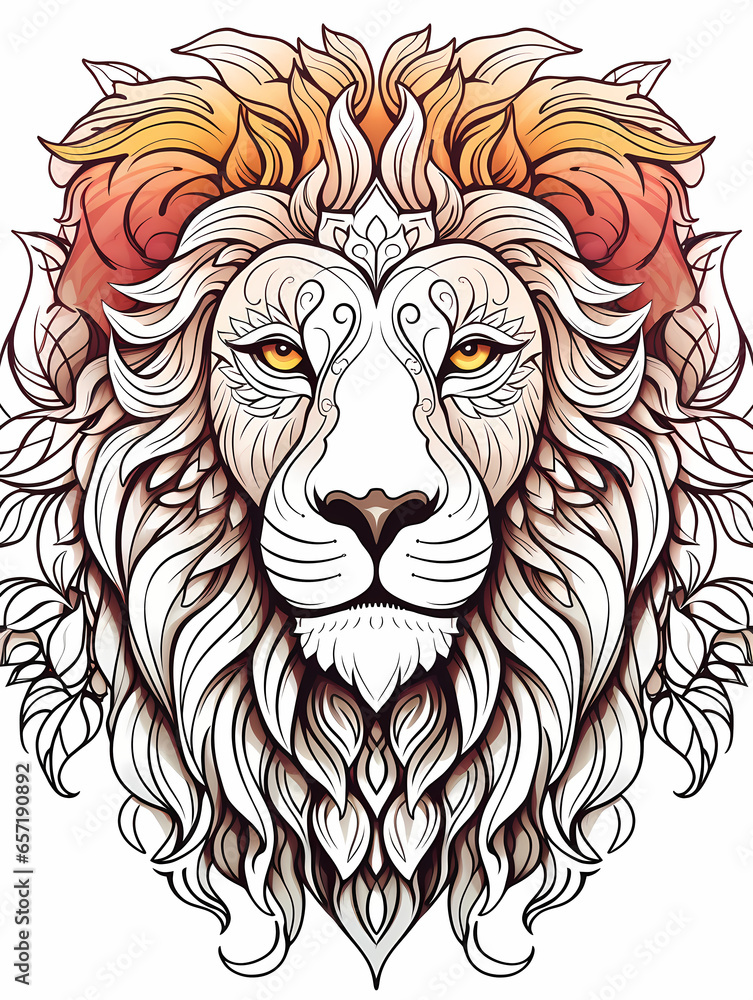 Lion With Ornate Mane And Leaves Lion With Ornate Mane And Leaves