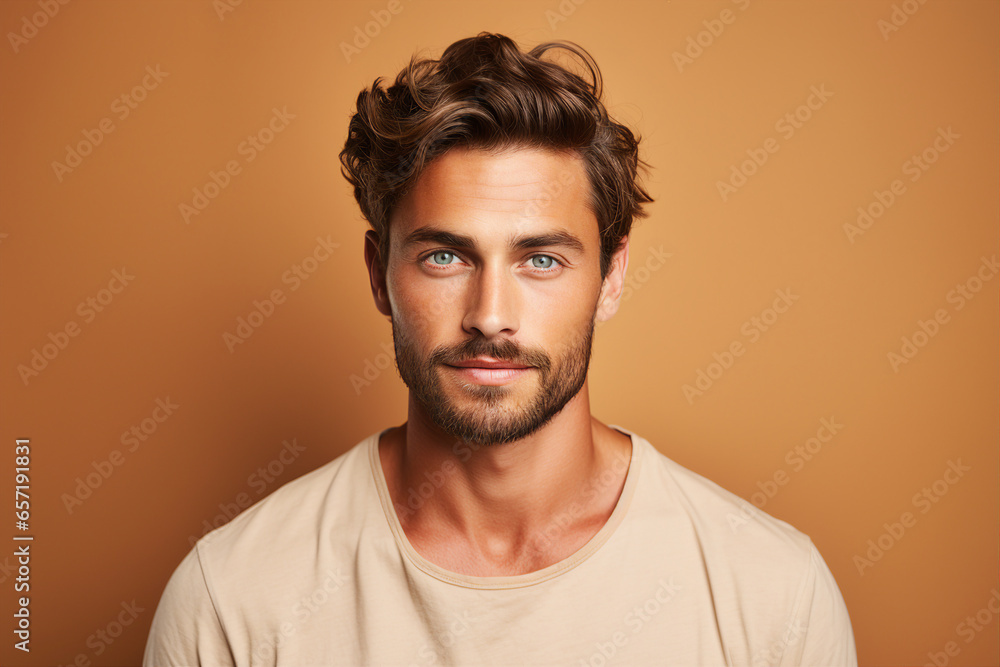 Generative AI photo portrait of handsome successful happy man isolated on beige background Generative AI photo portrait of handsome successful happy man isolated on beige background